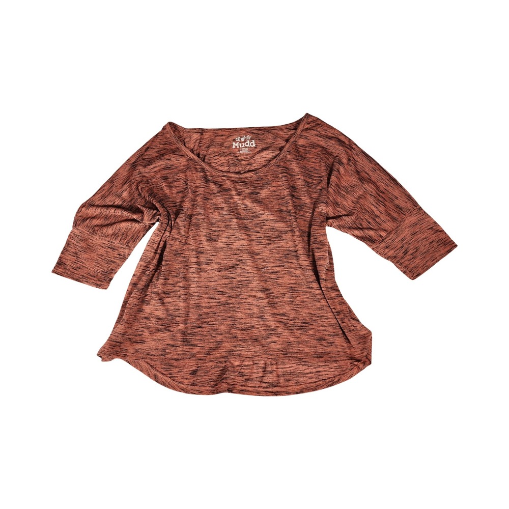 Mudd Womens Large Rust Space Dye 3/4 Sleeve Scoop Neck Relaxed Knit Top Tunic‎